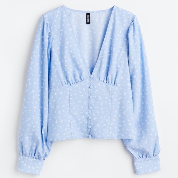 H&M Tops - H&M Ditsy Floral Covered Button Front V-Neck Long Sleeve Top Blouse